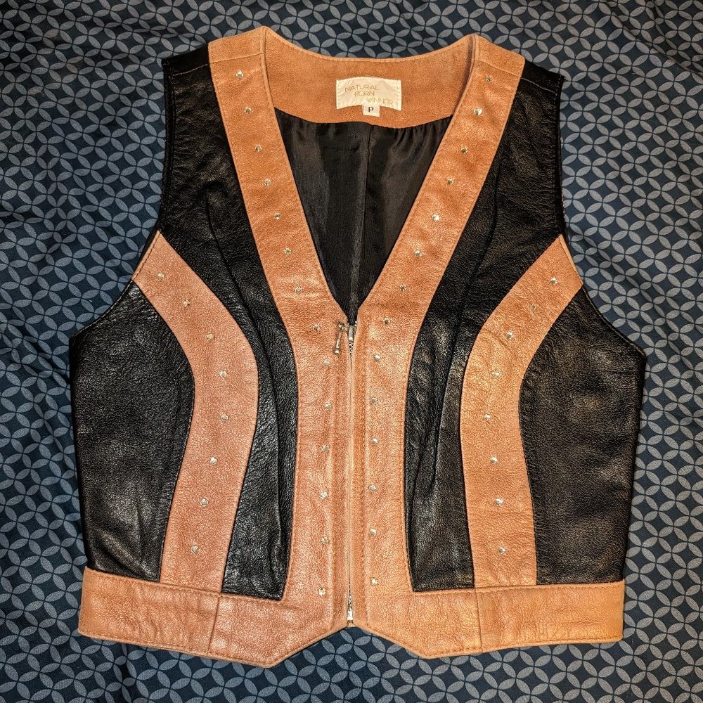 Vest Small, Bronze Gold black color with crystals Genuine leather western